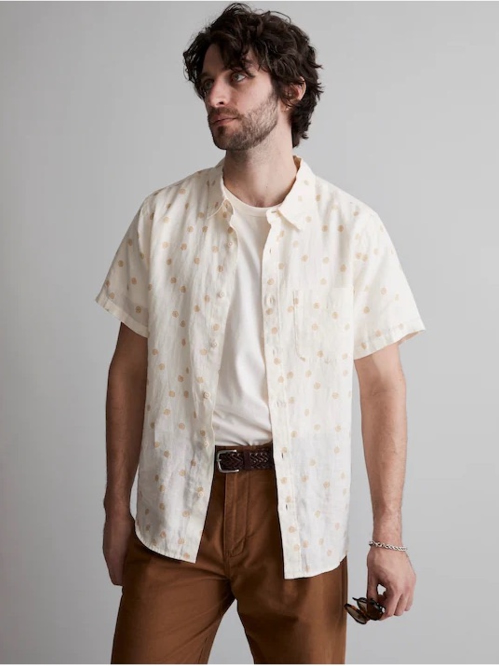 Madewell Cream Short-Sleeve Dot Print Button-Down Shirt